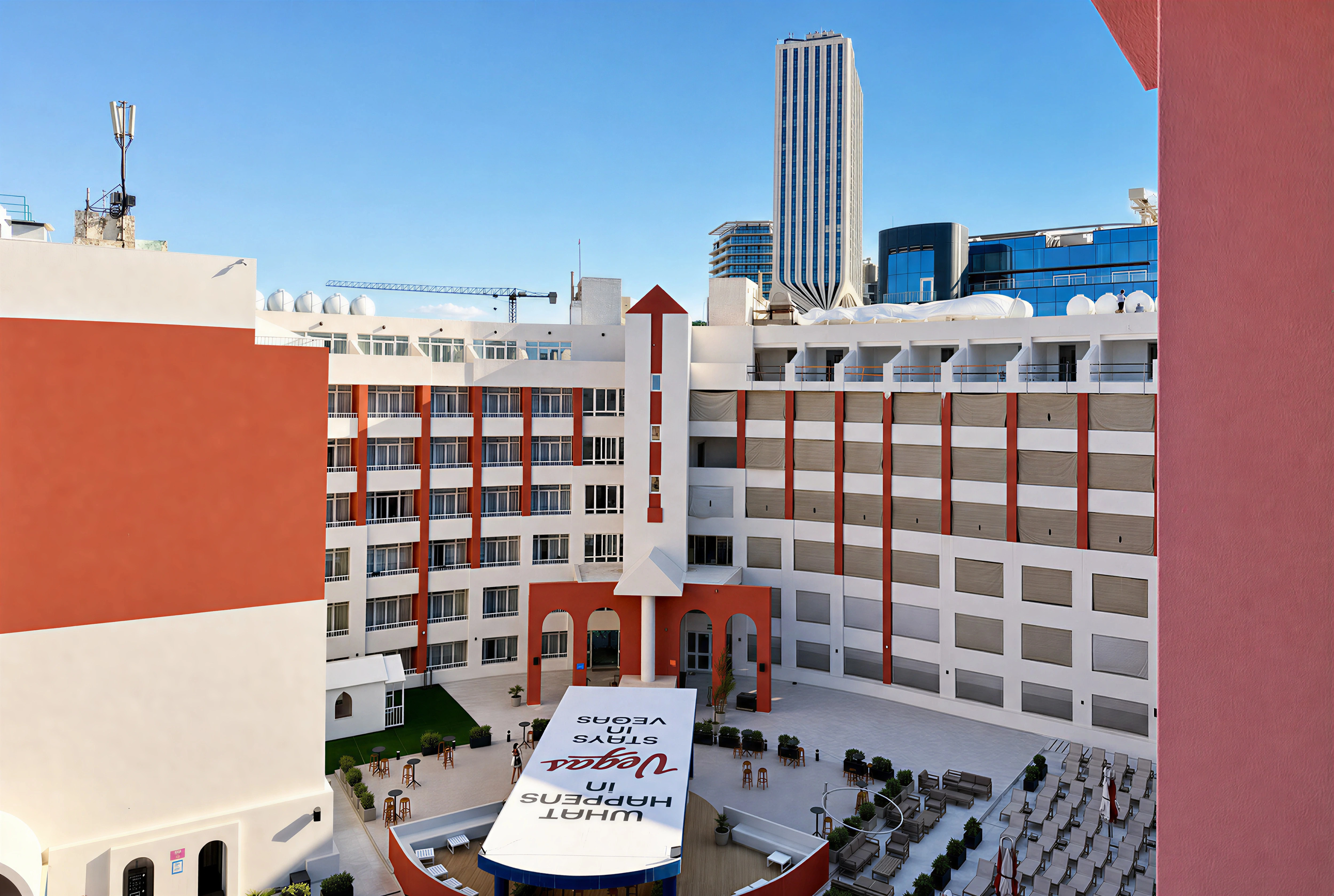 Vegas Resort courtyard and pool area — the complex The Flamingo Apartments sit inside, Paceville
